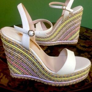 🆕 Sophia Webster Lucita Braided Metallic Jute Wedge Espadrille Leather Sandals